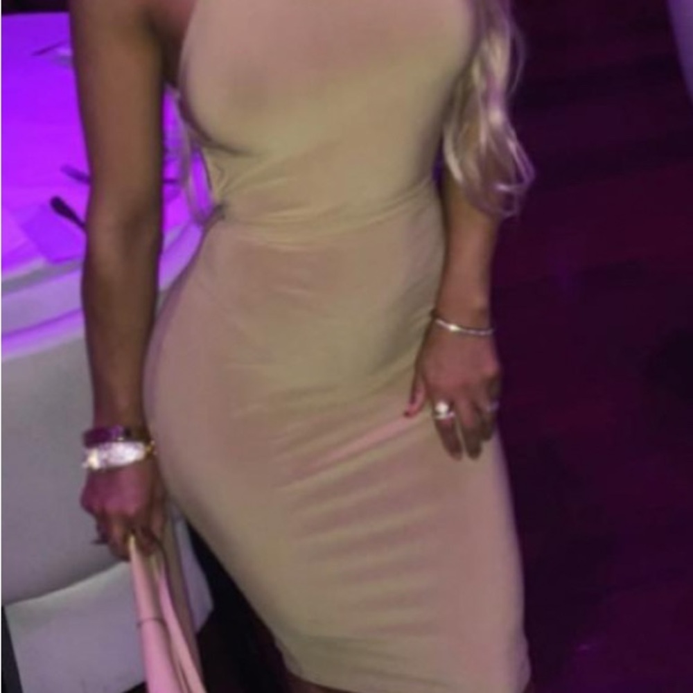 Chic One-Shoulder Tan Dress